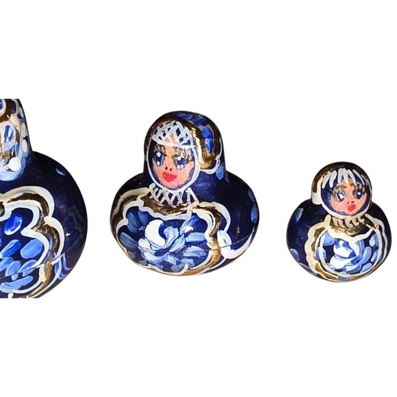 8 Nesting Dolls Russian Matryoshka Blue Gold Hand-Painted Artisan Signed - Picture 9 of 16